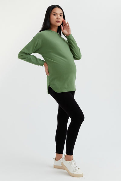 Cozy Fleece Side Zip Sweatshirt | Green | CARRY Maternity | Maternity & Nursing Sweaters Canada
