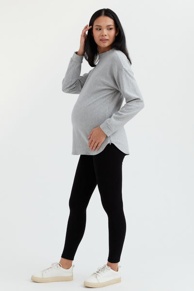 Grey Cozy Fleece Side Zip Sweatshirt | CARRY Maternity | Maternity & Nursing Sweaters Canada