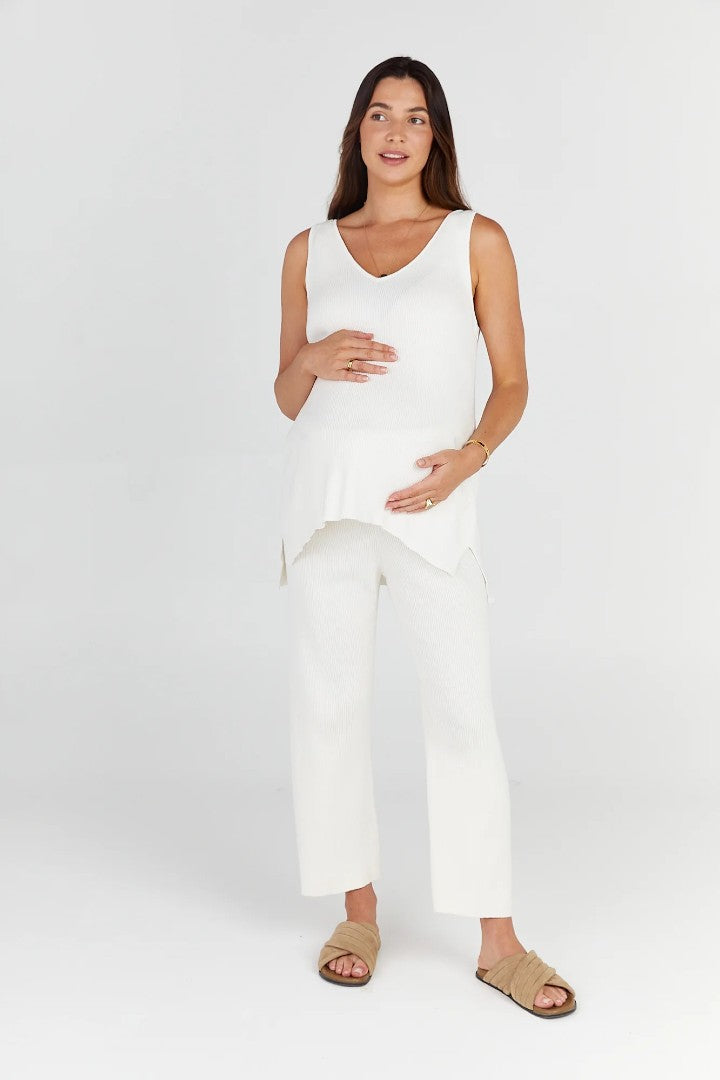 Knit Wide-Leg Pant | Off White | Legoe Heritage | CARRY Maternity | Maternity Pants Canada