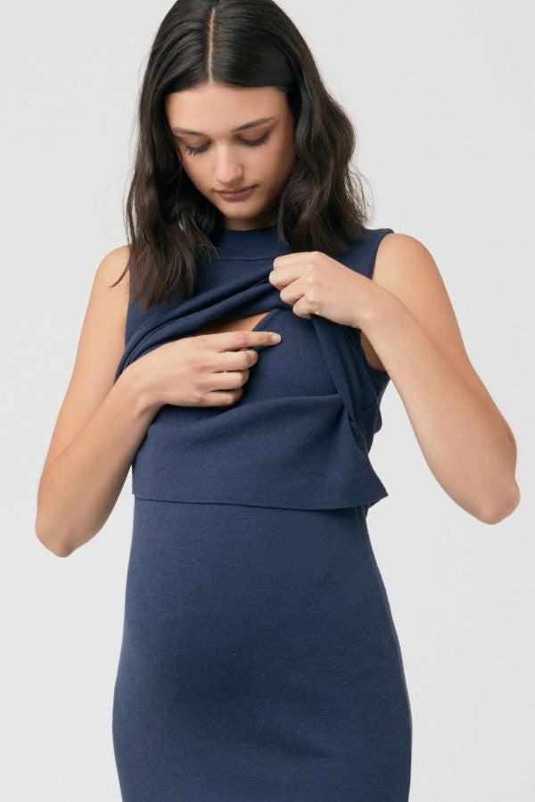 Layered indigo Knit Maternity & Nursing Dress | Ripe | CARRY | Canada
