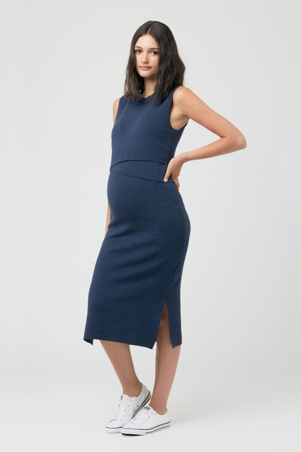 Layered indigo Knit Maternity & Nursing Dress | Ripe | CARRY | Canada