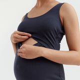 Maeve Rib Nursing Tank Dress | Steel Blue | CARRY Maternity | Maternity Nursing Dresses Canada