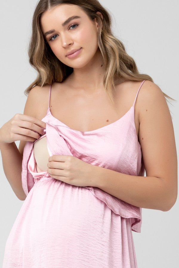 Loose Nursing Slip Dress with Breast Pad Maternity Underwear size M Color  Pink