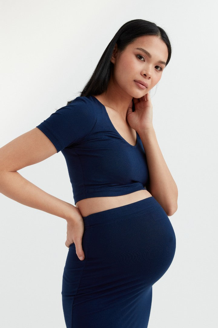 Soft Essential Bamboo Maternity Crop Top (Navy)