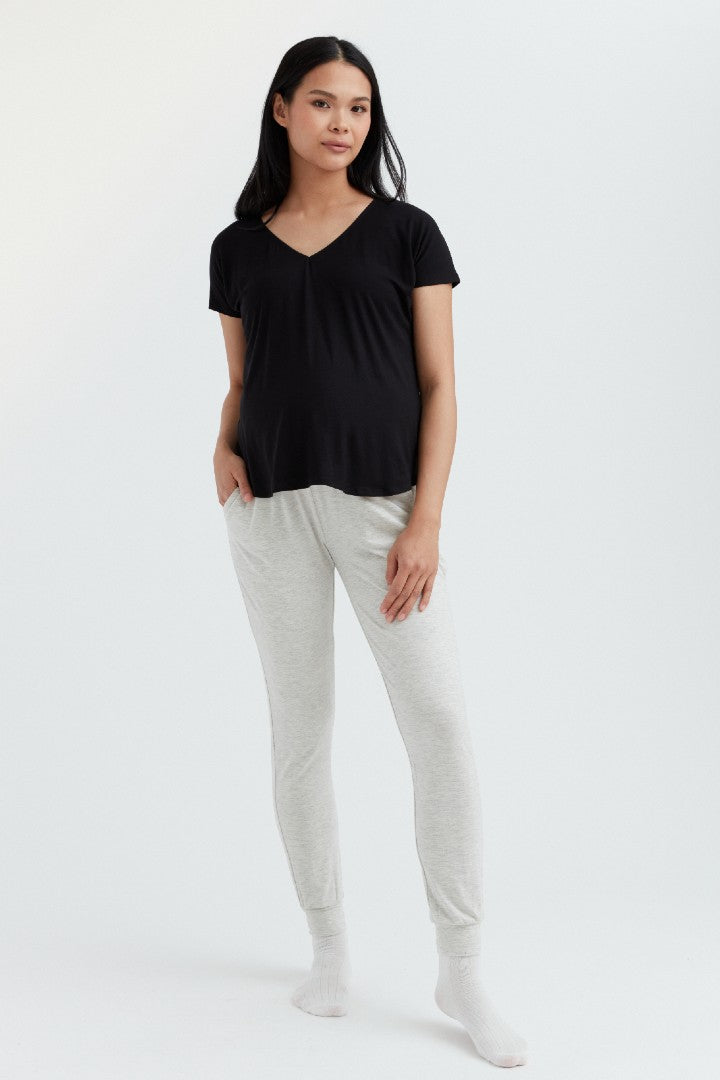 Soft Essential Bamboo Knit Pant | Grey Mix | CARRY Maternity | Maternity Pants Canada