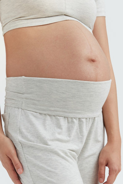 Soft Essential Bamboo Knit Pant | Grey Mix | CARRY Maternity | Maternity Pants Canada