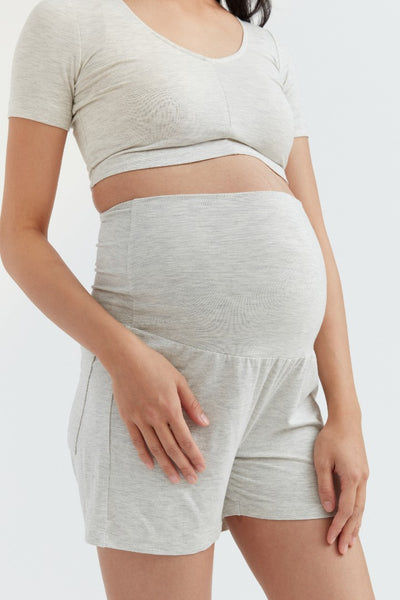 Soft Essential Bamboo Knit Short | Grey Mix | CARRY Maternity | Maternity Shorts Canada