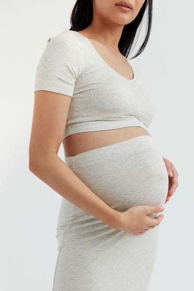Soft Essential Bamboo Knit Skirt | Grey Mix | CARRY Maternity | Maternity Skirts Toronto Canada