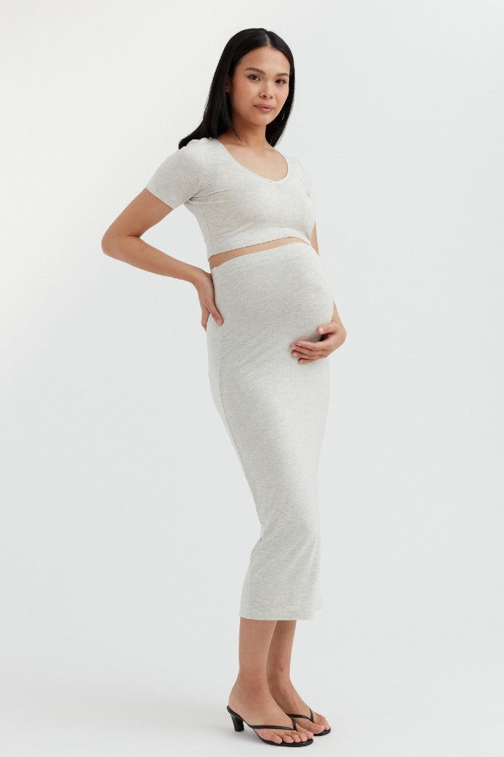 Soft Essential Bamboo Knit Skirt | Grey Mix | CARRY Maternity | Maternity Skirts Toronto Canada
