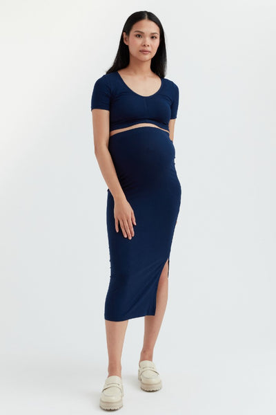 Soft Essential Bamboo Knit Skirt | Navy | CARRY Maternity | Maternity Skirts Canada