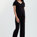 Soft Essential Bamboo Black Knit Wide-Leg Pant | CARRY Maternity | Maternity Pants Toronto Canada