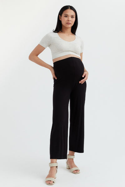 Soft Essential Bamboo Black Knit Wide-Leg Pant | CARRY Maternity | Maternity Pants Toronto Canada