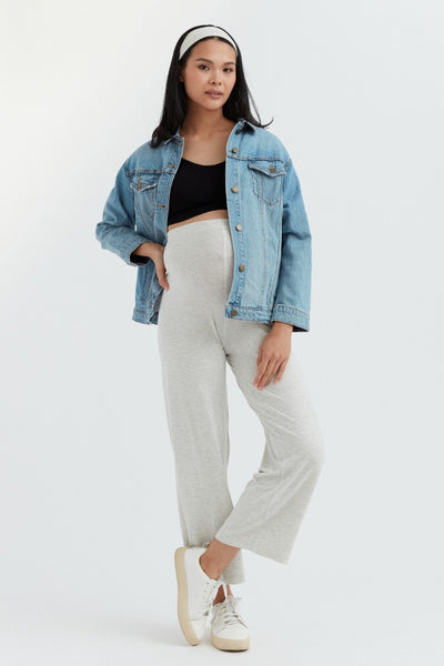 Soft Essential Bamboo Grey Mix Knit Wide-Leg Pant | CARRY Maternity | Maternity Pants Toronto Canada