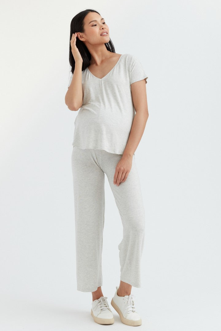 Soft Essential Bamboo Grey Mix Knit Wide-Leg Pant | CARRY Maternity | Maternity Pants Toronto Canada