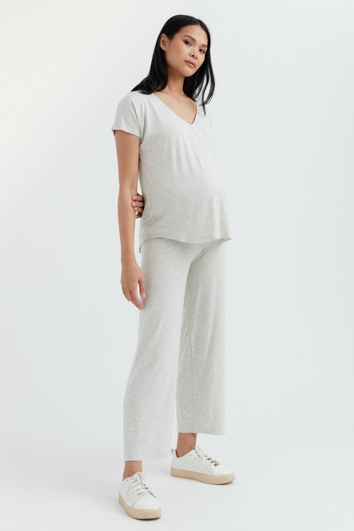 Soft Essential Bamboo Grey Mix Knit Wide-Leg Pant | CARRY Maternity | Maternity Pants Toronto Canada