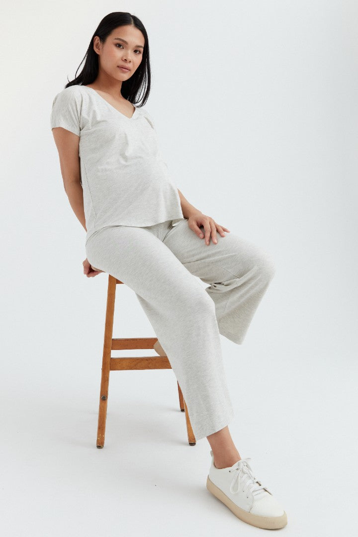 Soft Essential Bamboo Grey Mix Knit Wide-Leg Pant | CARRY Maternity | Maternity Pants Toronto Canada
