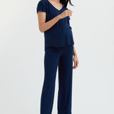 Soft Essential Bamboo Navy Knit Wide-Leg Pant | CARRY Maternity | Maternity Pants Toronto Canada