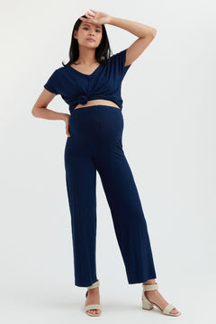 Soft Essential Bamboo Navy Knit Wide-Leg Pant | CARRY Maternity | Maternity Pants Toronto Canada