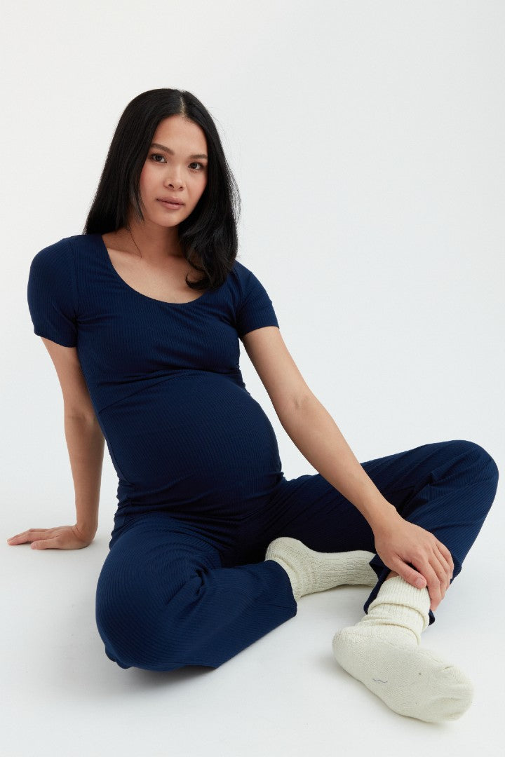 Navy Bamboo Maternity & Nursing Pajamas