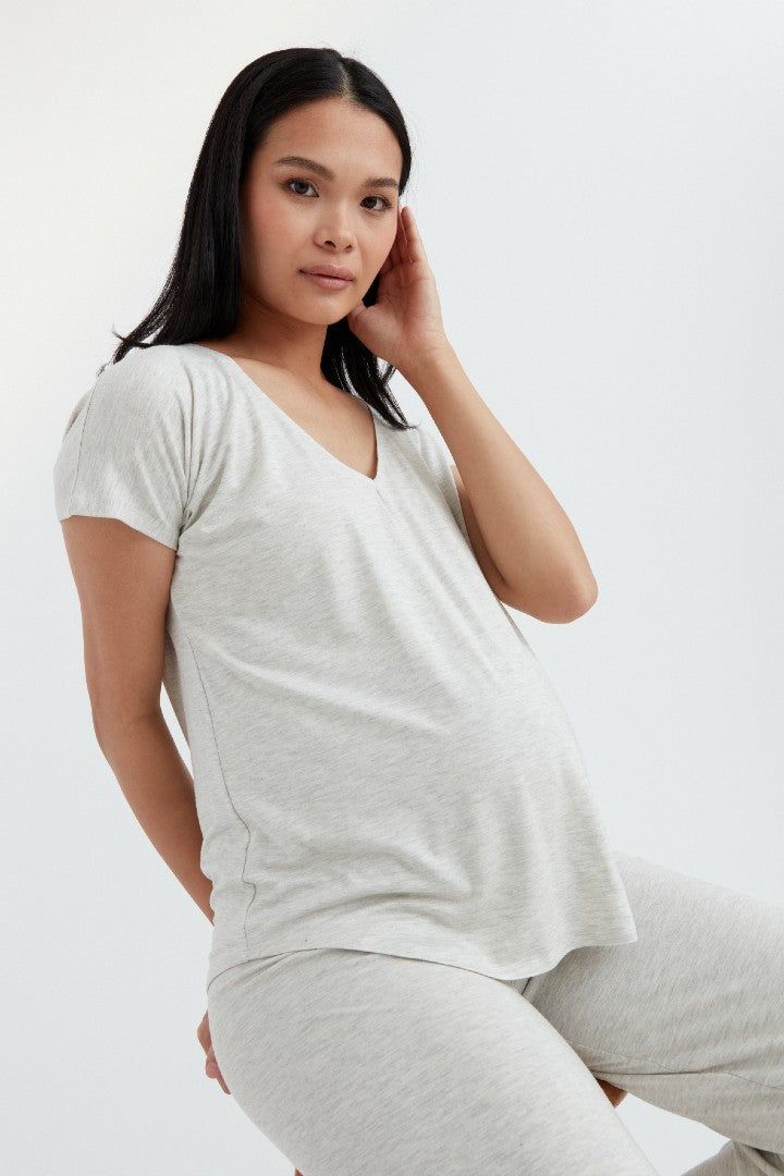 Knit Babydoll Maternity Top in Grey