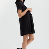 Tencel Pleated Maternity & Nursing Shirt Dress | Black | CARRY | Maternity Dresses Canada